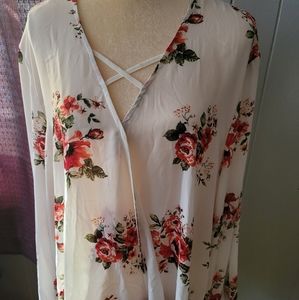 White floral strappy wrap blouse 🩵